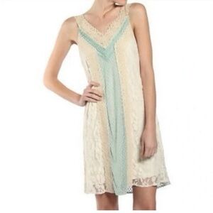 Anthropologie Ryu Lace Sleeveless A-Line Dress Ivory Mint Floral Size S